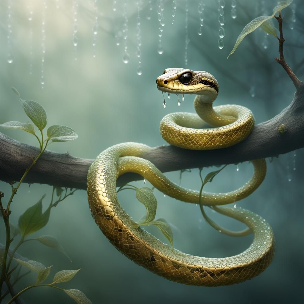 Ethereal Dew-Kissed Snake in Gilded Forest