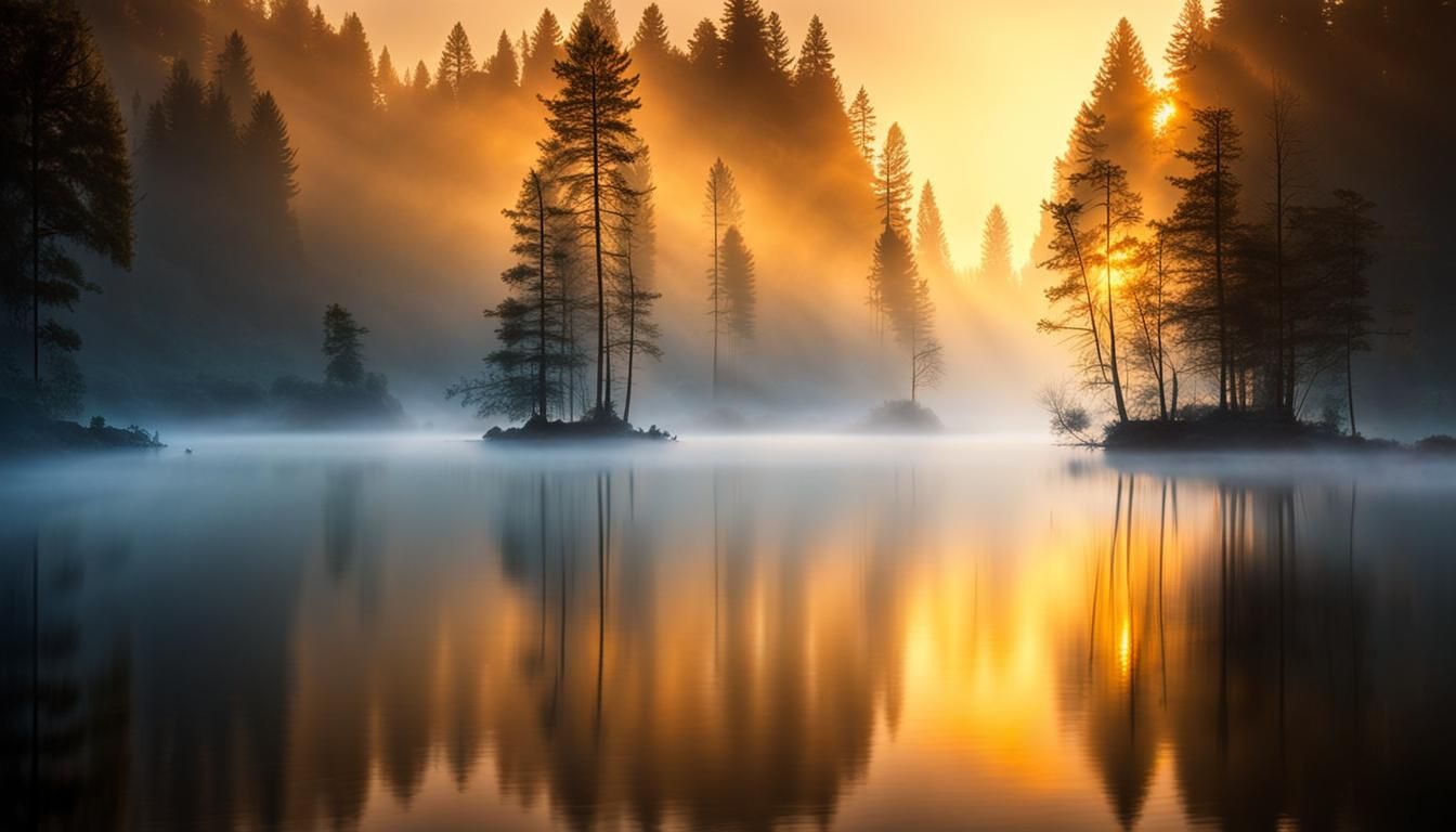 Mystical Forest: Sunrise Through Morning Mist