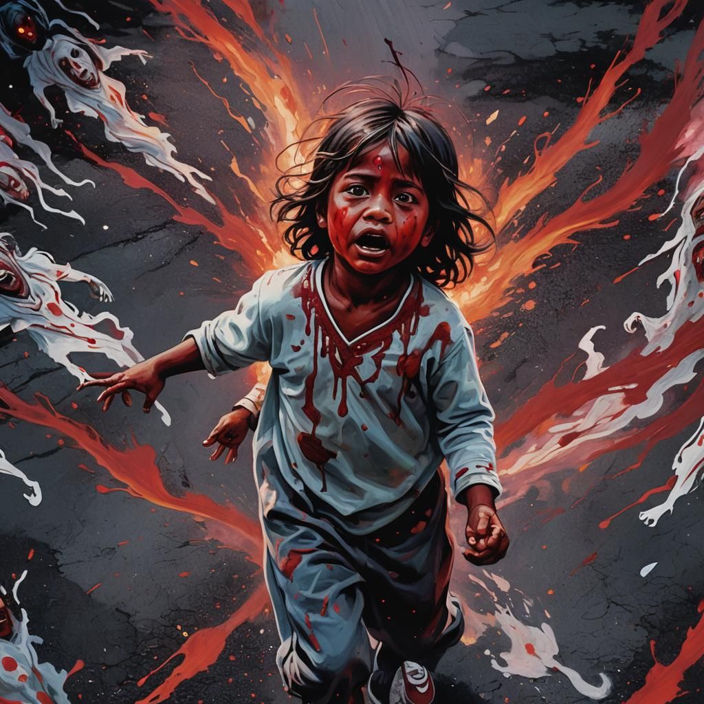 Surreal Indians on a Dawn Highway in Expressionist Colors