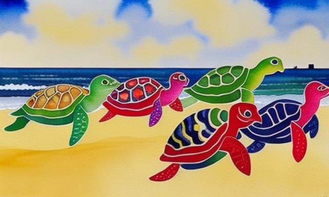 Watercolor Turtle Portrait on the Beach