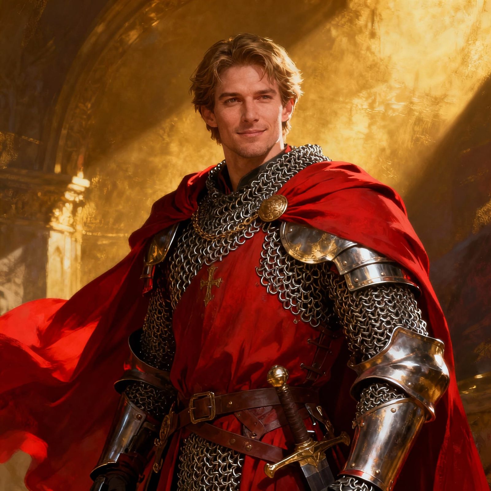 Heroic Human Paladin in Red Cloak