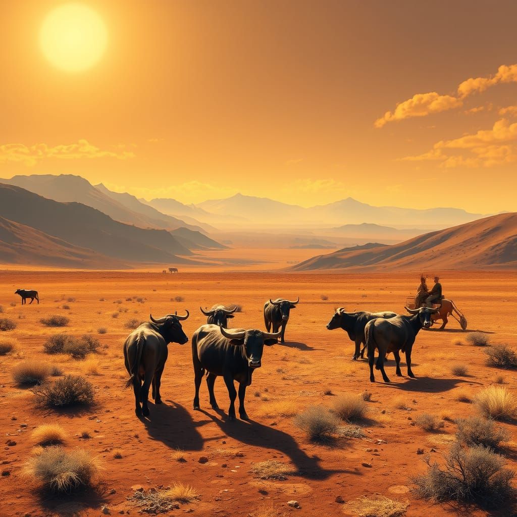 Nguni Cattle Grazing on African Plateau