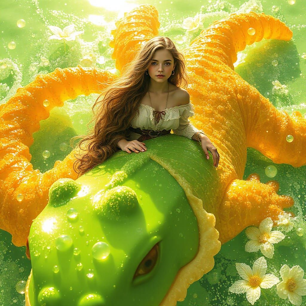 Woman on Gummy Salamander in Soda Sea