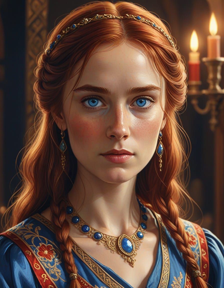 Medieval Portrait of House Tully Woman in Silk