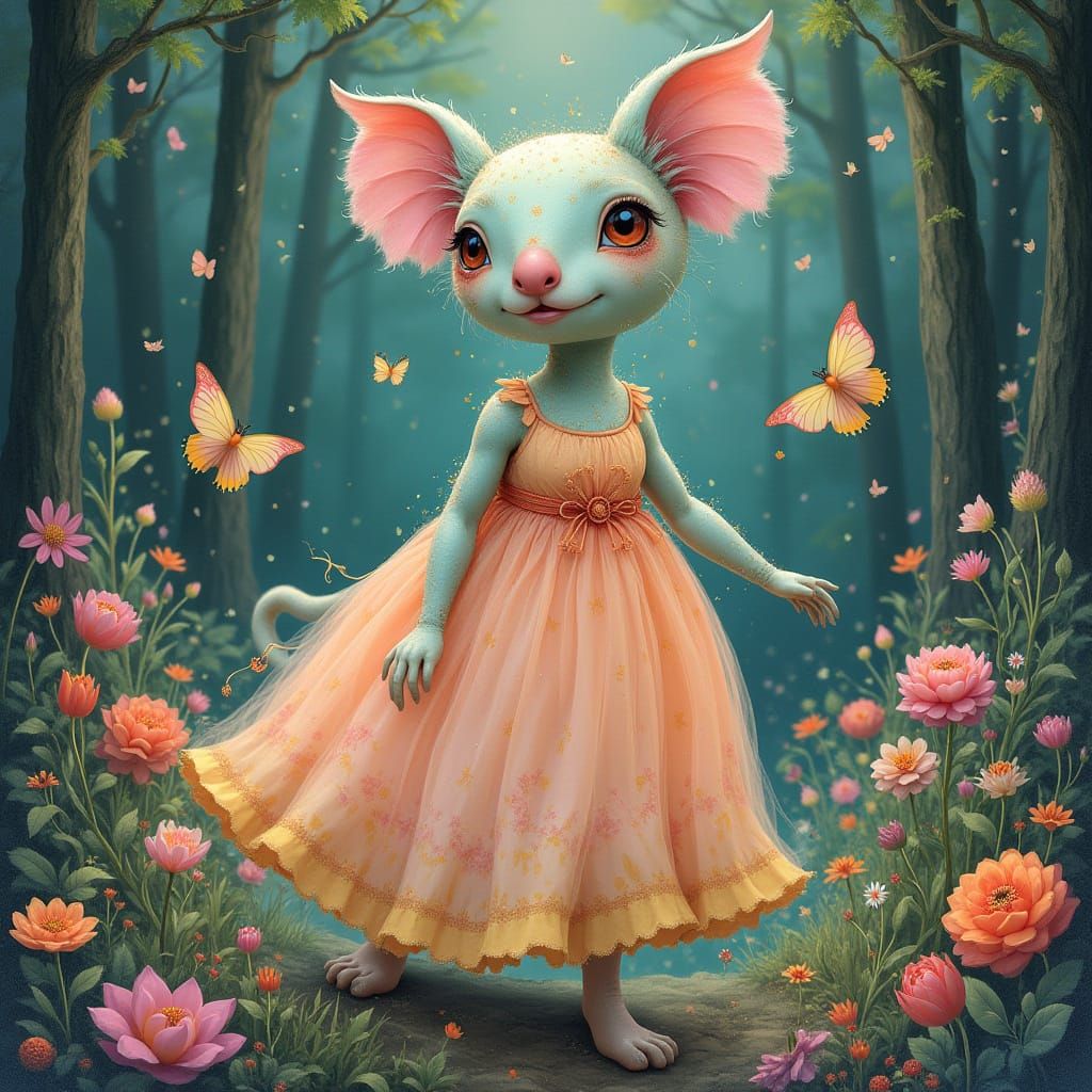 Koalamariposa in Whimsical Forest, Dreamlike Art