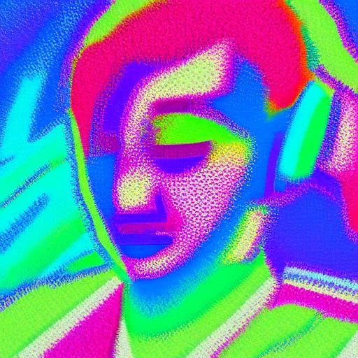 Woman in Medical Chair: Vibrant Digital Art