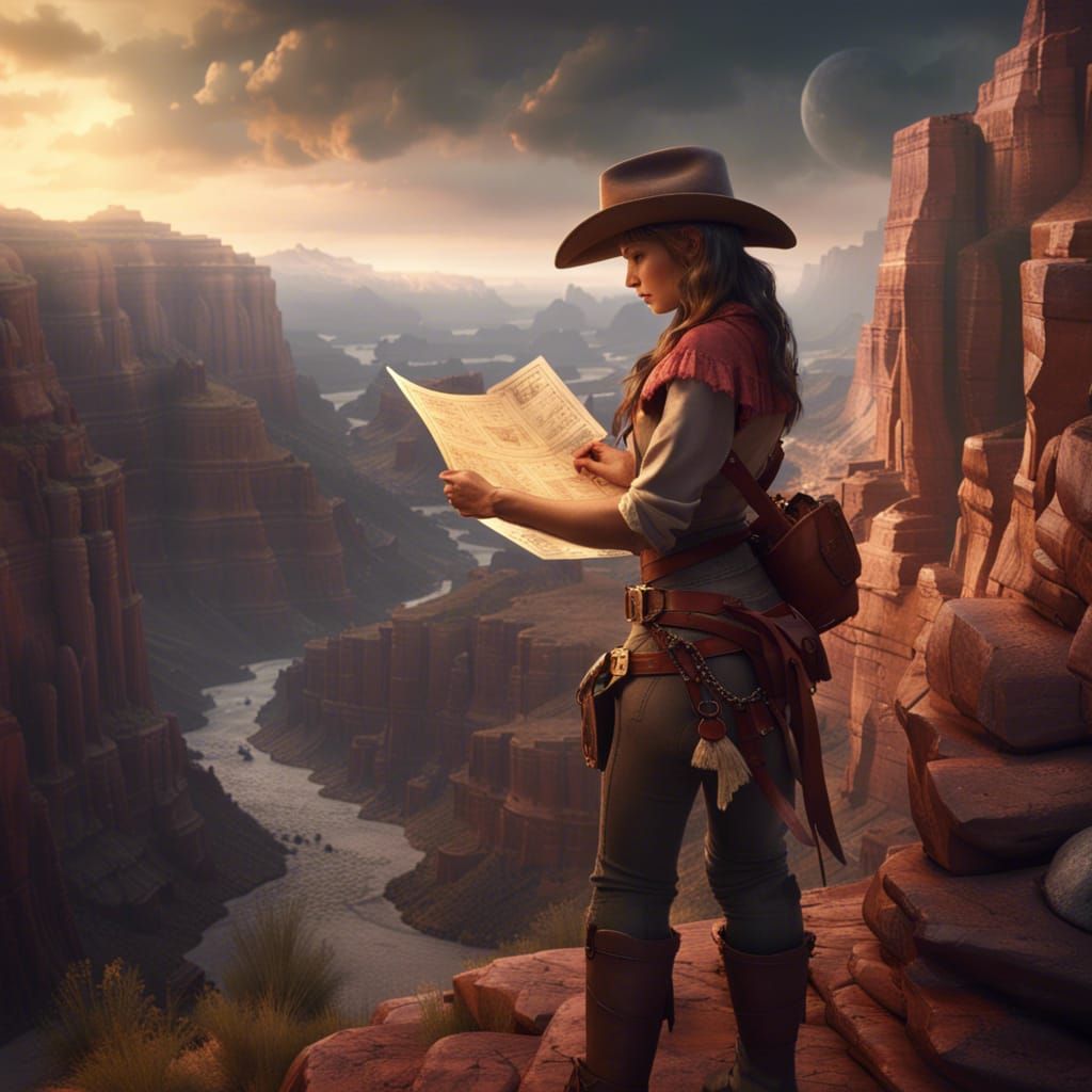 Cowgirl with Treasure Map in High Canyon