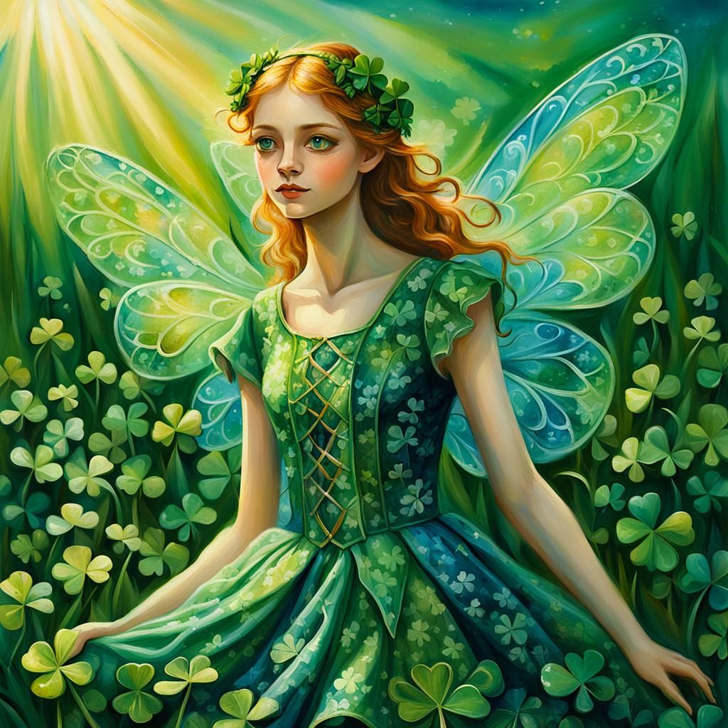 St. Patrick’s Day Fairy in Vibrant Oil Painting