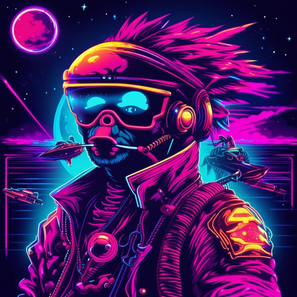 Space Pirates in Synthwave Neon Retro Style