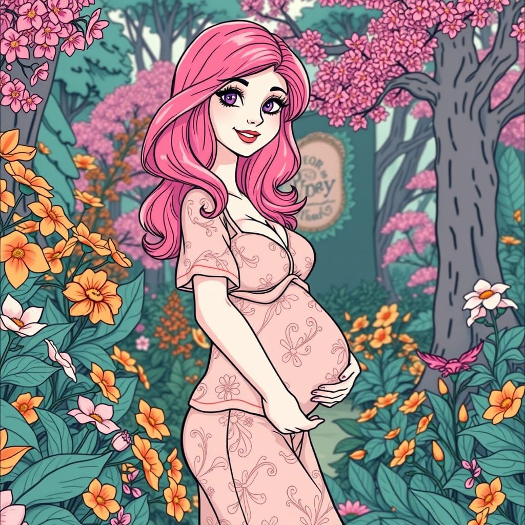 Elegant Art Nouveau Goddess in Whimsical Garden