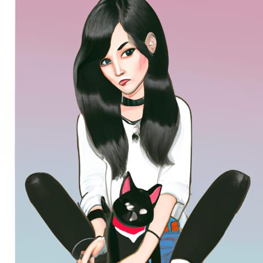 Emo Girl with Cat Ears in Comic Book Art