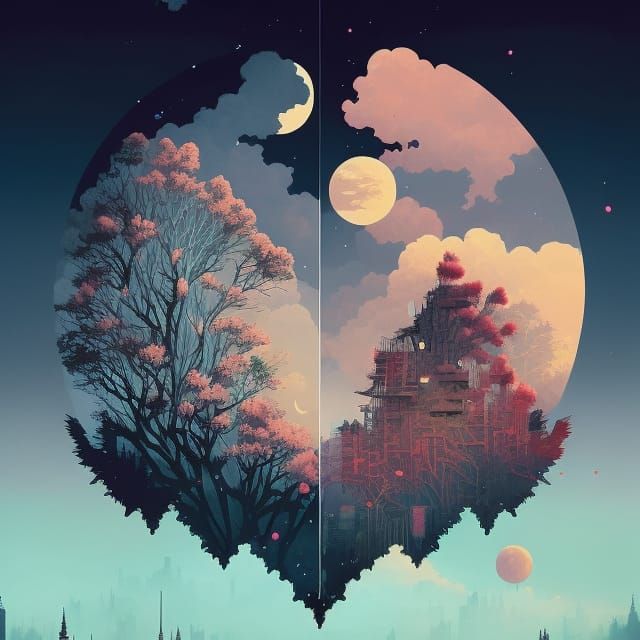 Dreamy City Chaos: A Digital Illustration