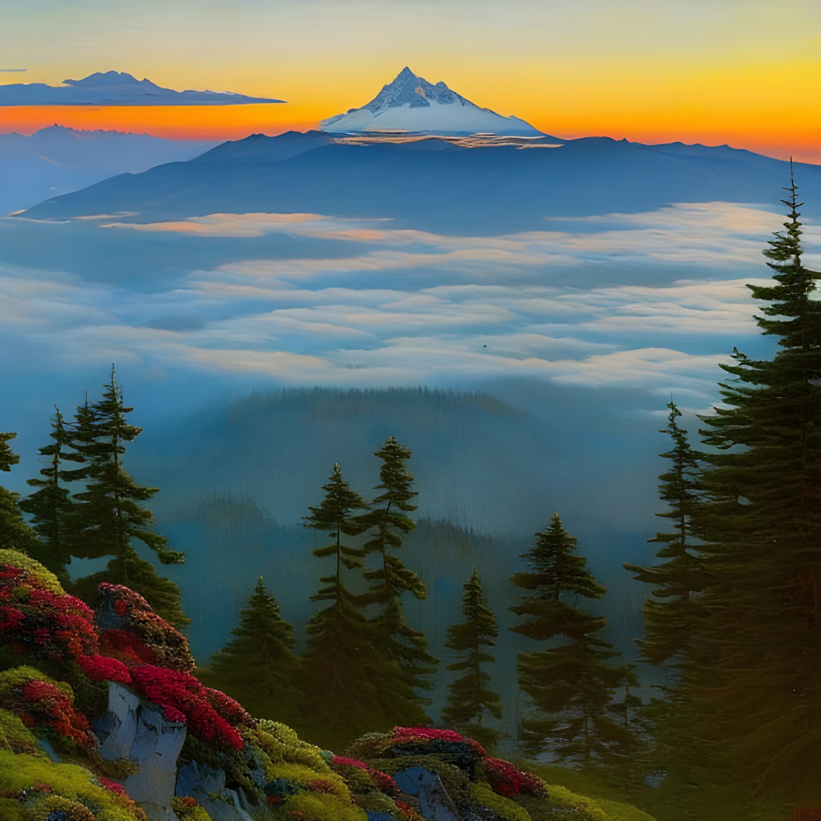 Majestic Mt. Baker Sunset View: Impressionist Landscape