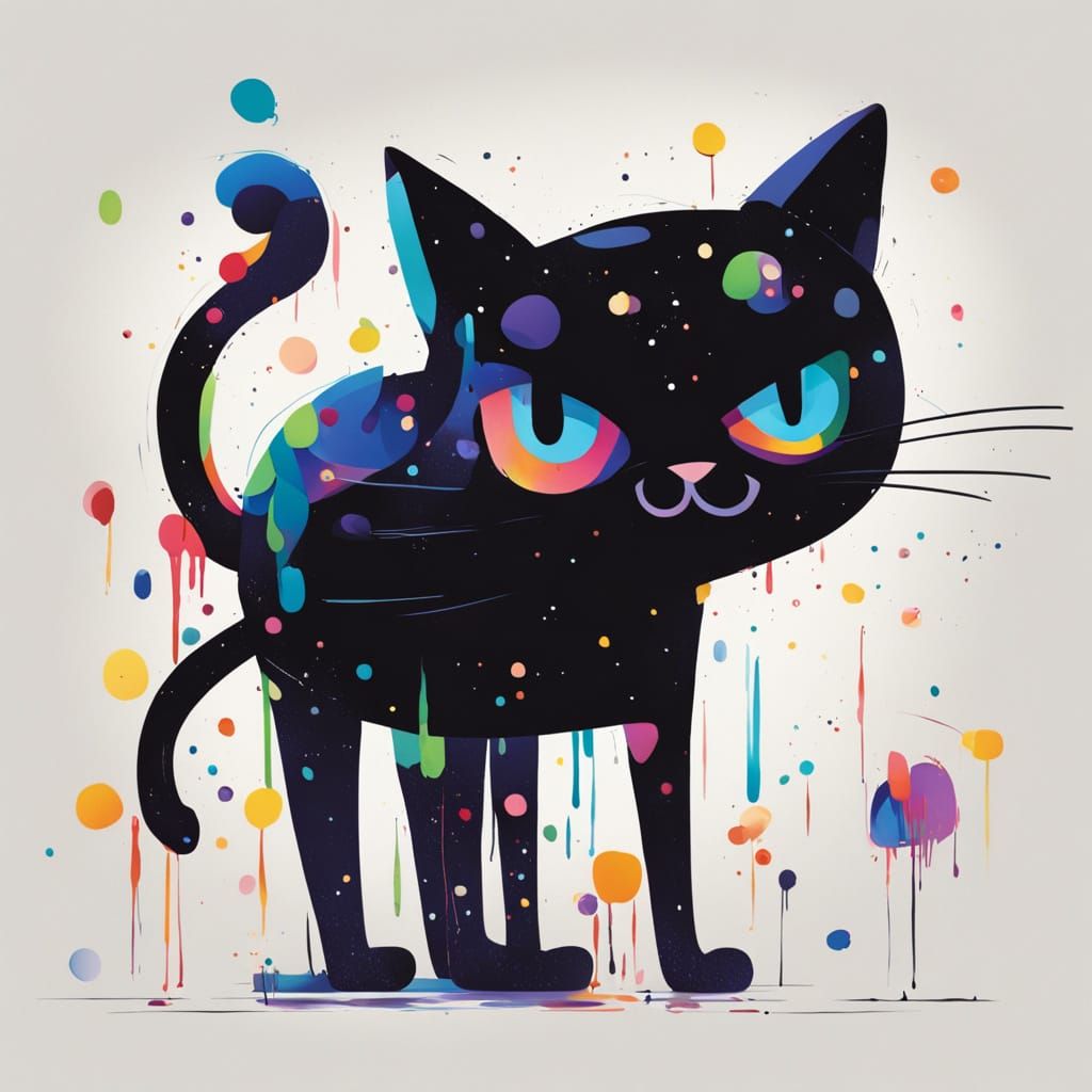 Vibrant Black Cat in Whimsical Cartoon Style