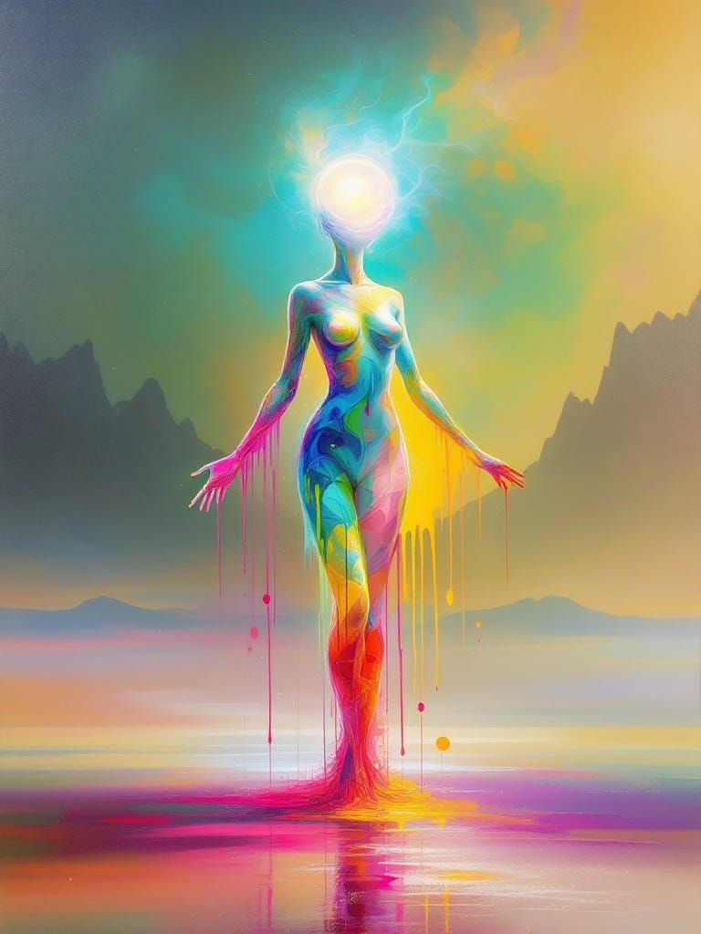 Surreal Figure Dancing in Dreamlike Expanse