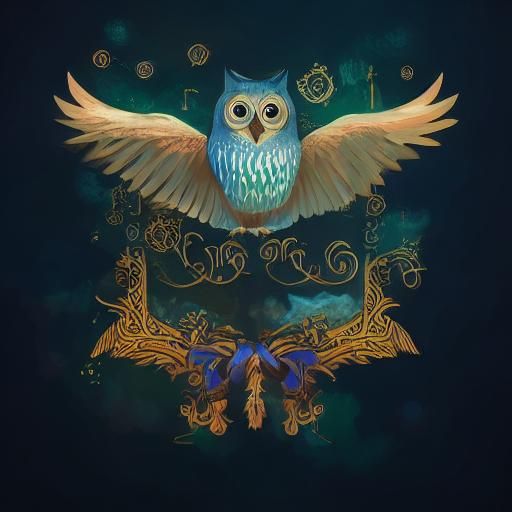 Whimsical Book With Owl: Fantasy Concept Art