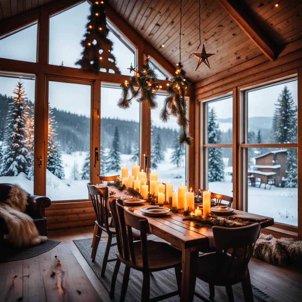 Cozy Scandinavian Christmas Cabin Interior