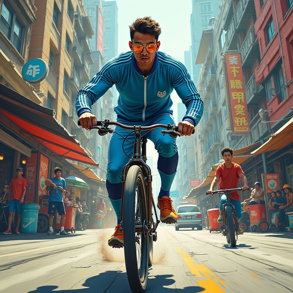 Dynamic Soccer Player Races Through Urban Chaos in Vibrant T...