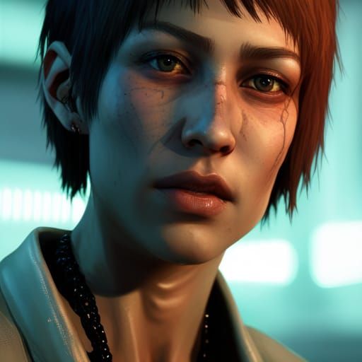 Cyberpunk Portrait of a Girl with Black Necklace