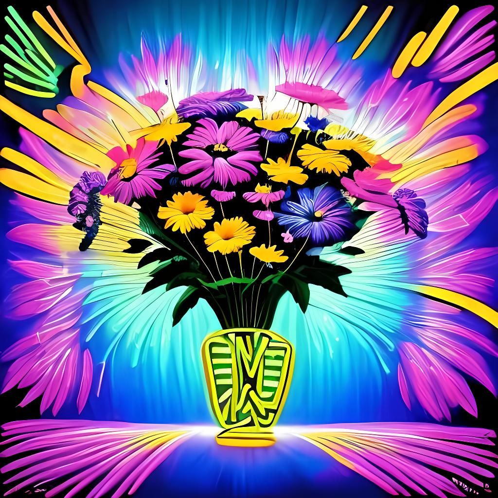 Neon Flowers Under UV Blacklight