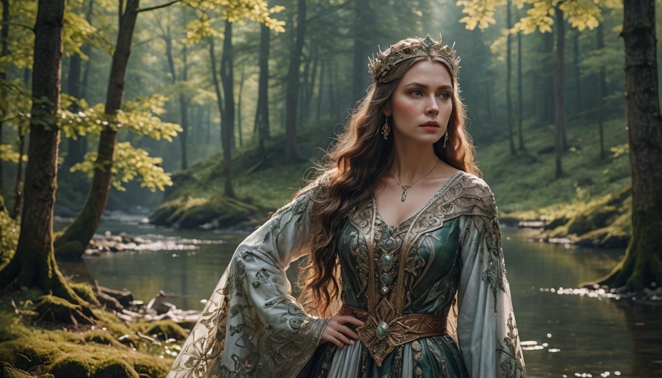 Slavic Enchantress Portrait with Eclipsed Sunset in Hyperrea...