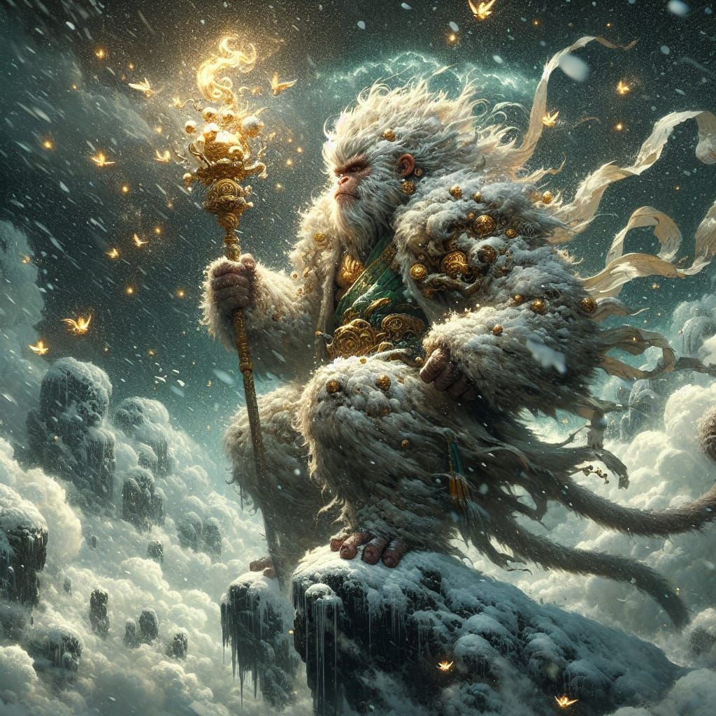 Monkey King in Snowy Landscape, Matte Painting
