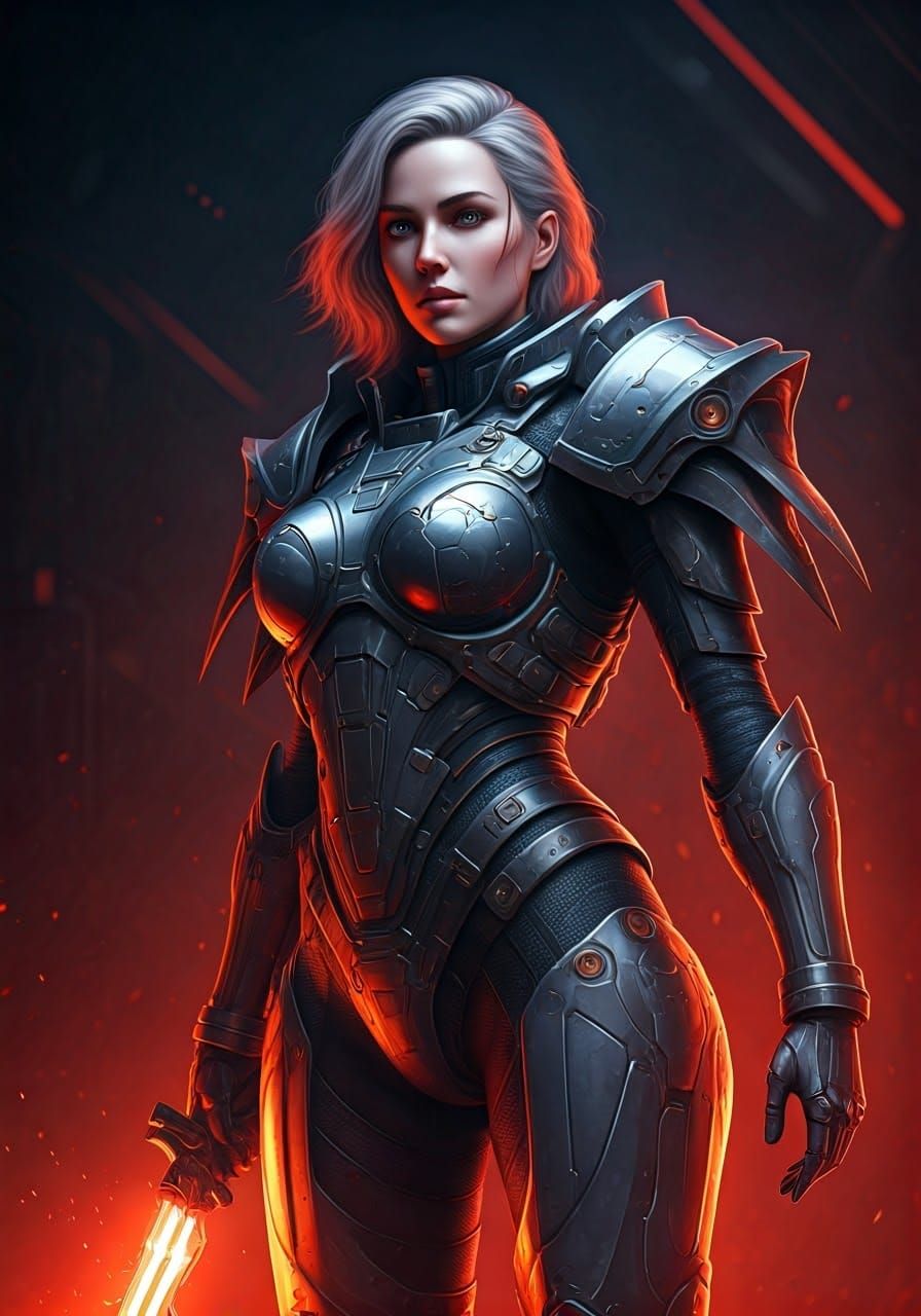 Futuristic Female Space Paladin with Laser Sword