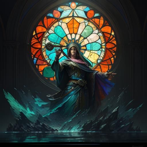 Hyperdetailed Stained Glass Art in Triadic Colors