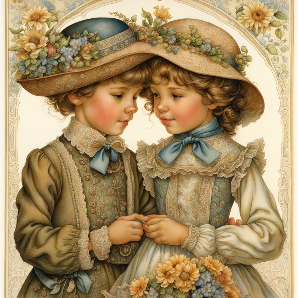 Intricate Sibling Love Inspired by Vintage Art