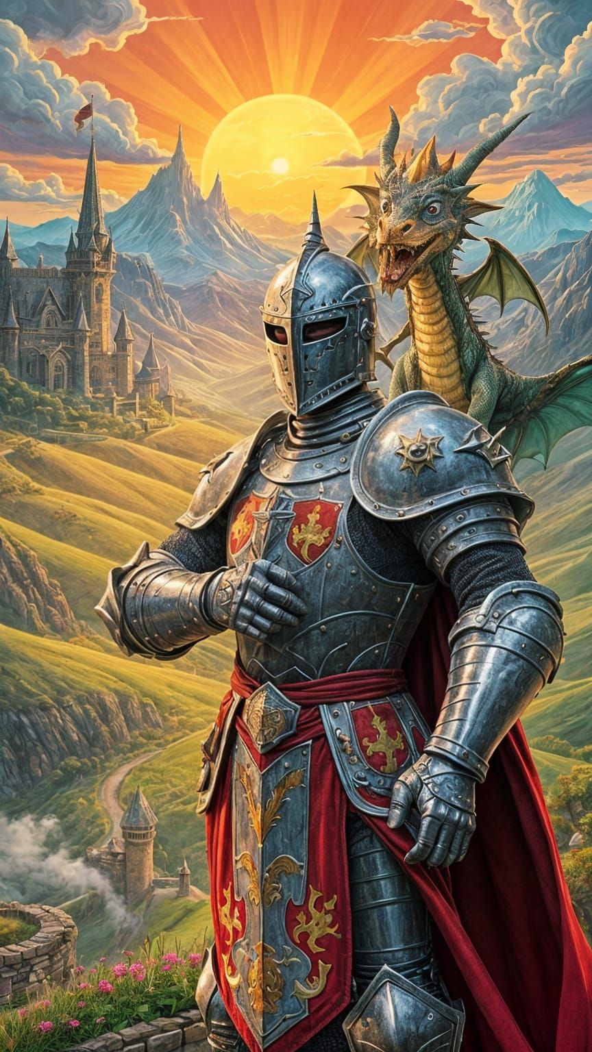 Humorous Dragon Photobombs Knight in Fantasy Scene