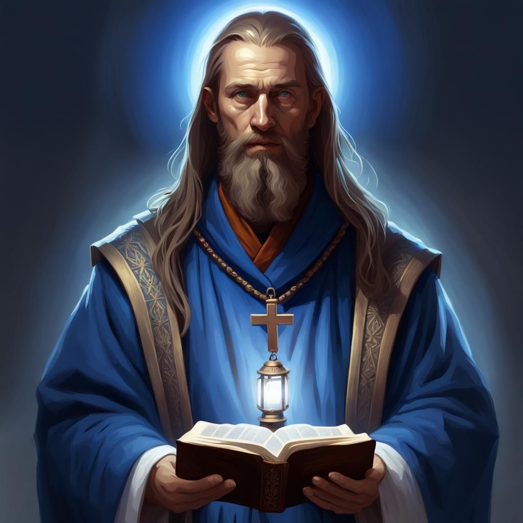 An AI-generated image featuring a Christian monk adorned in ...