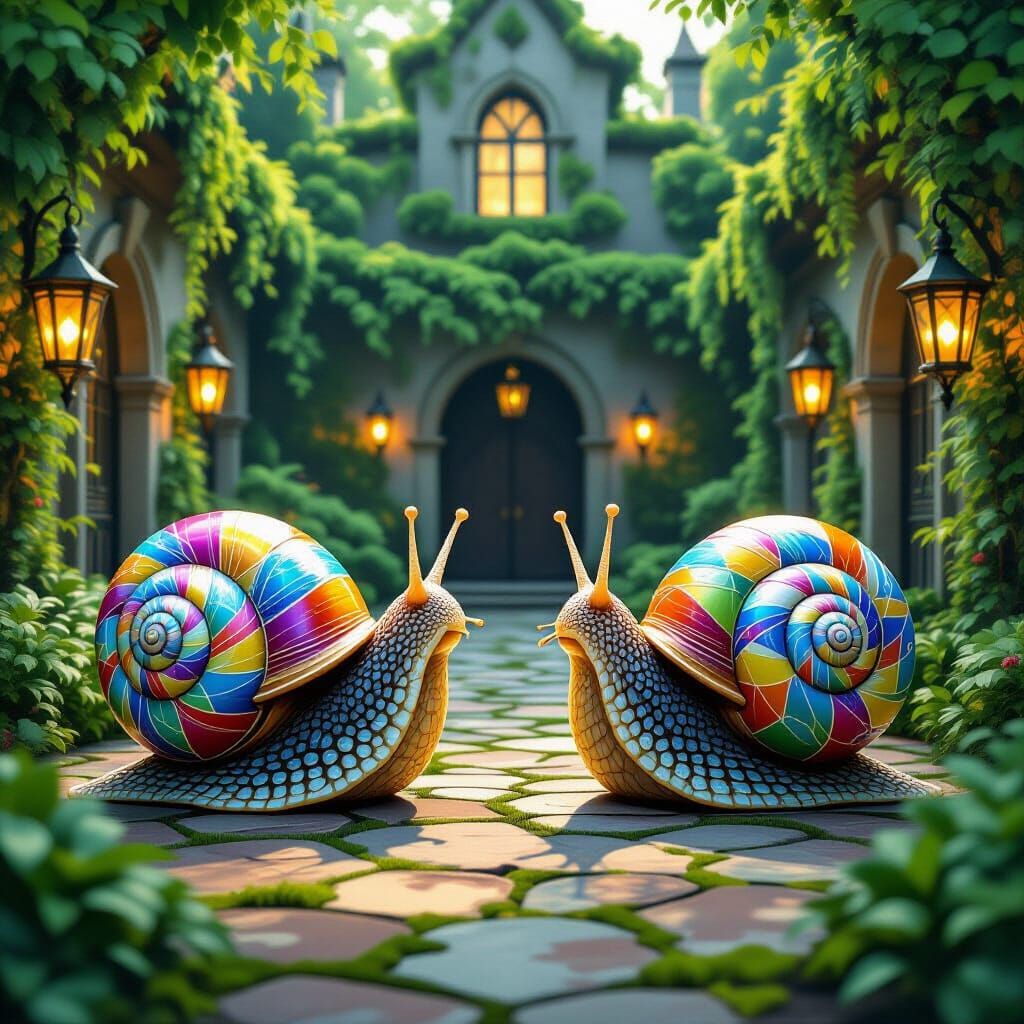 Loving Snails Exchange Vows in Dreamlike Scene