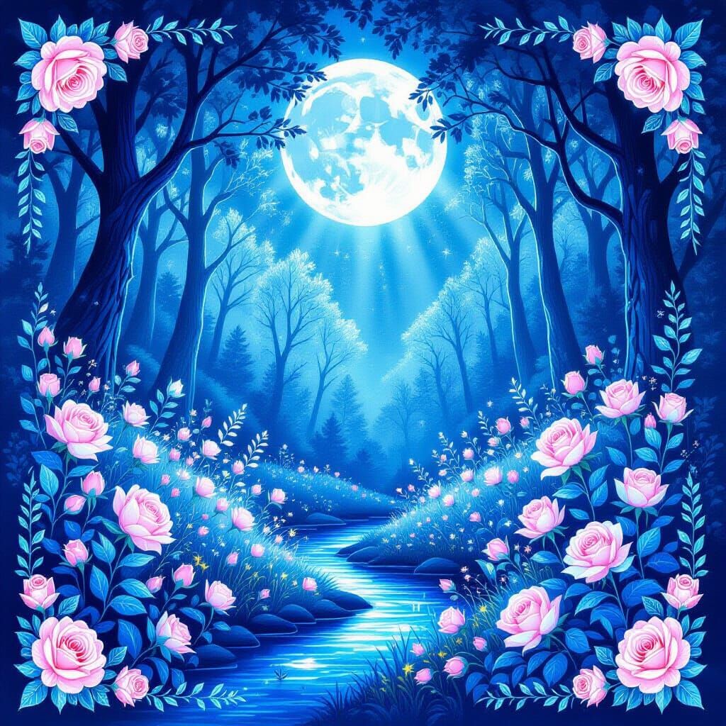 Ethereal Forest Dreamscape with Celestial Moon