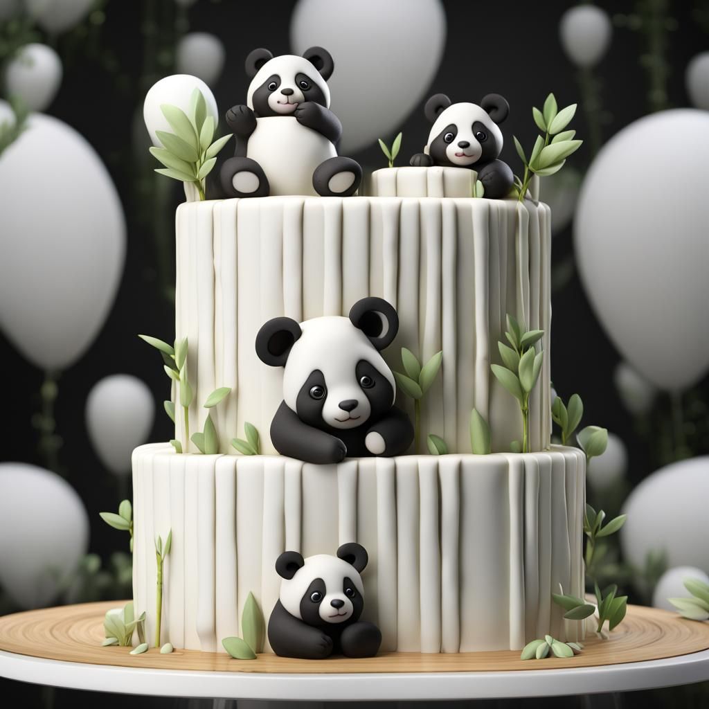 Panda Print Fondant Cake with Bamboo Decoration
