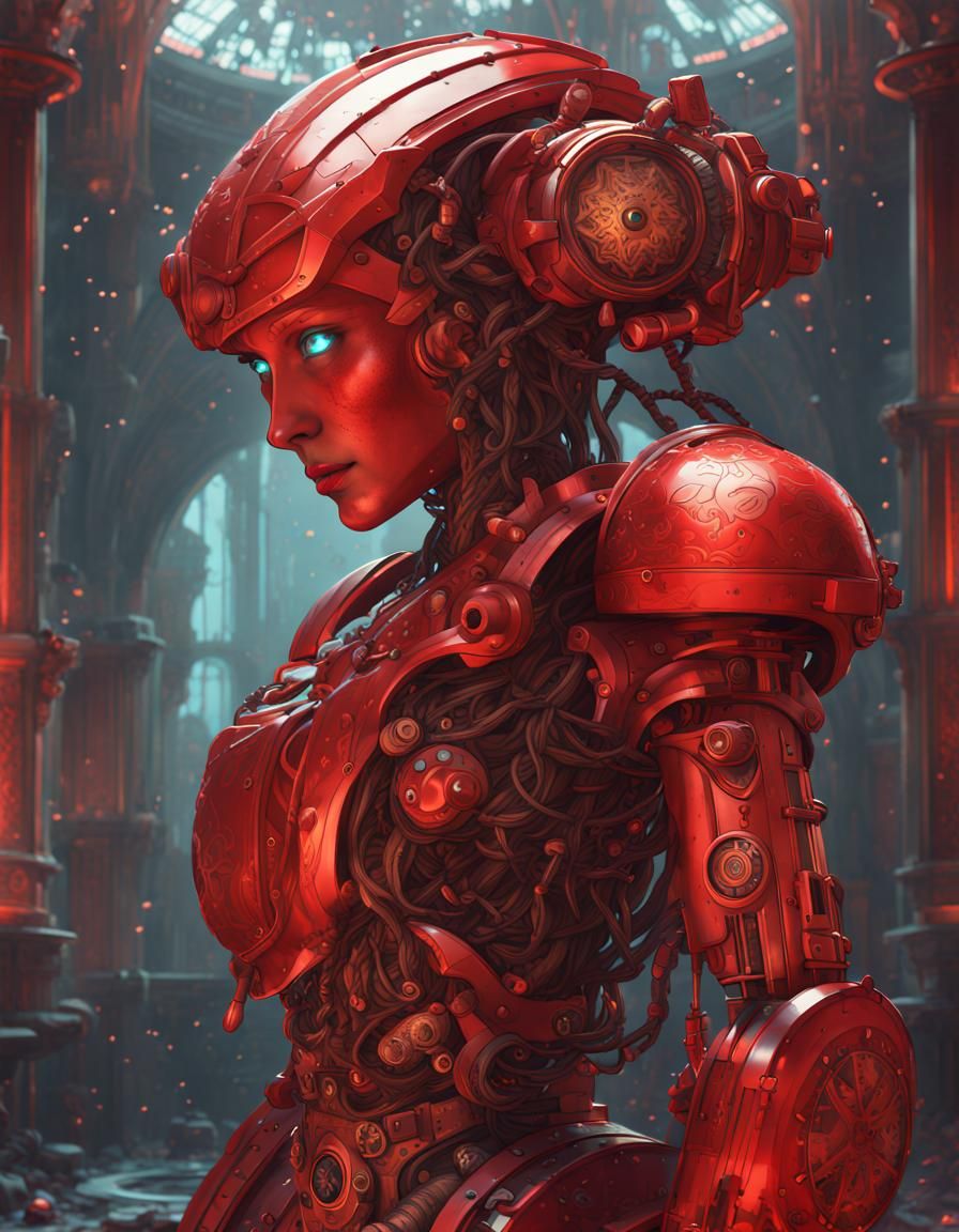 Red Robot in Art Nouveau Style