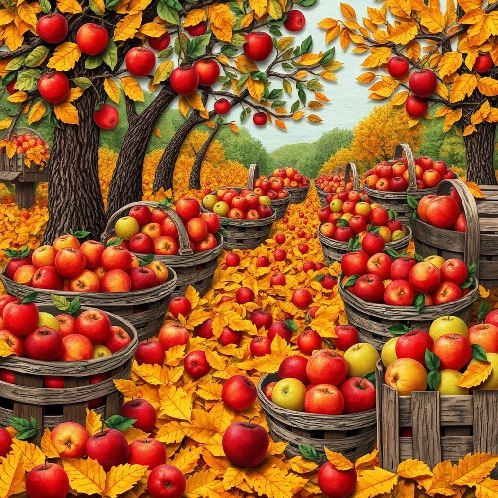 Apple Harvest in Autumn Paper Collage