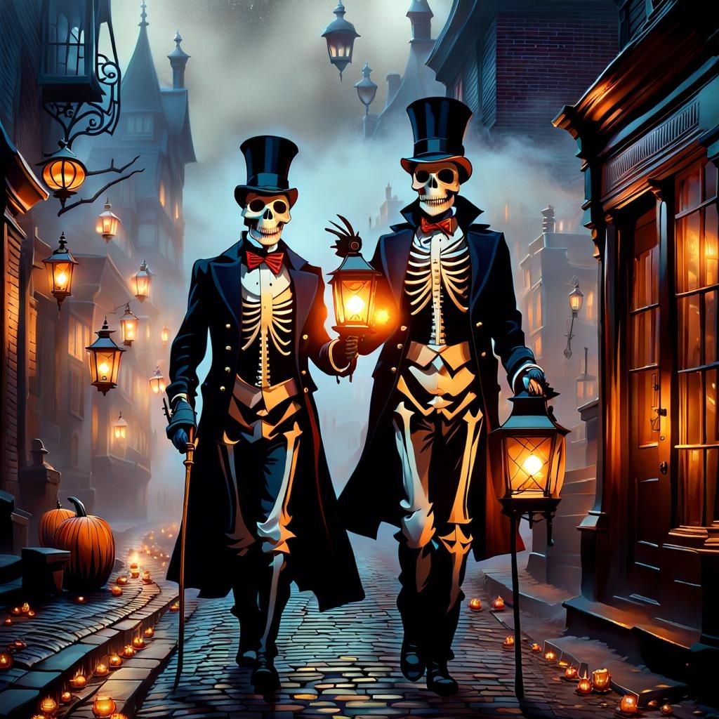 Steampunk Skeletons Trick-or-Treat in Gaslit Alley