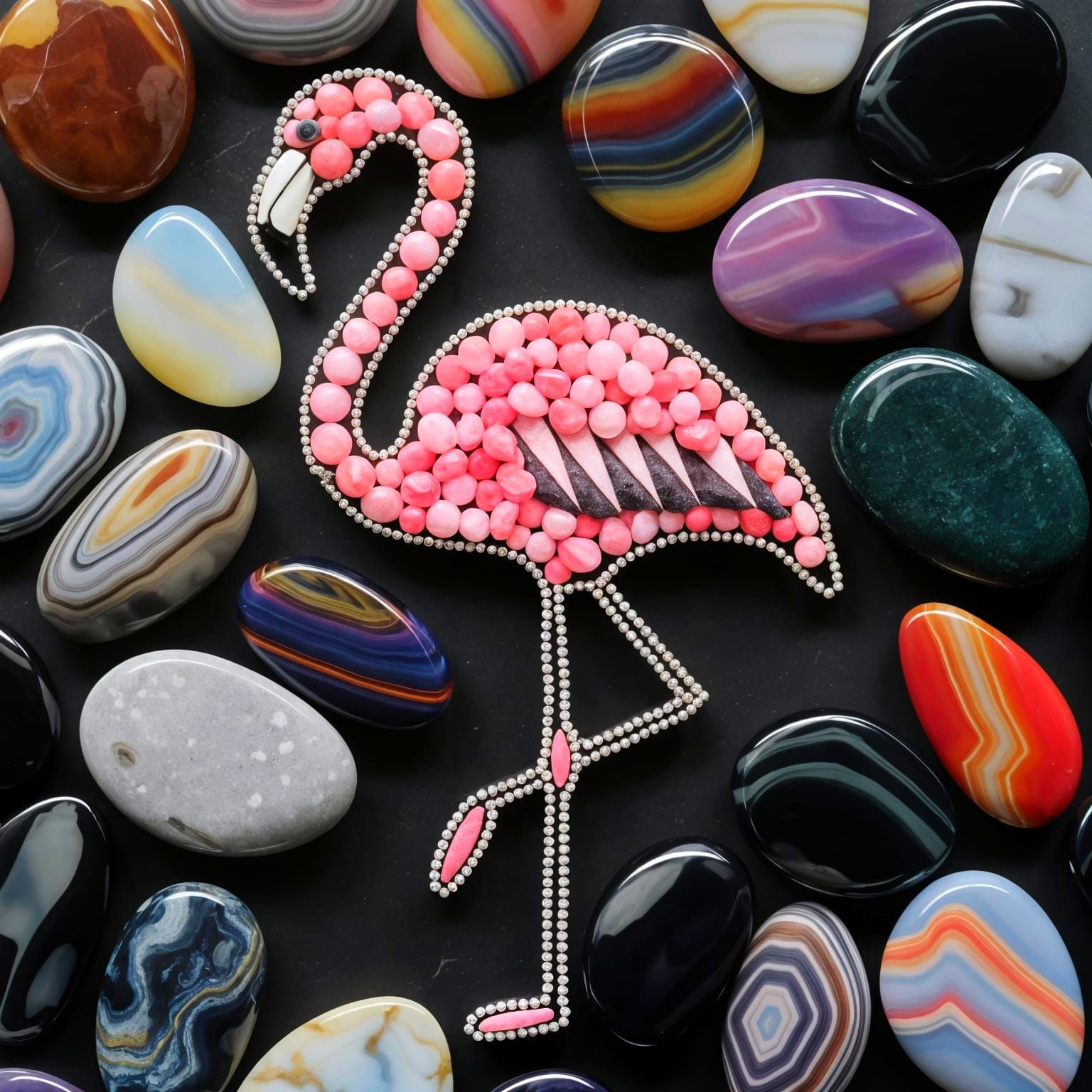 Vibrant Agate Pebble Flamingo Artwork