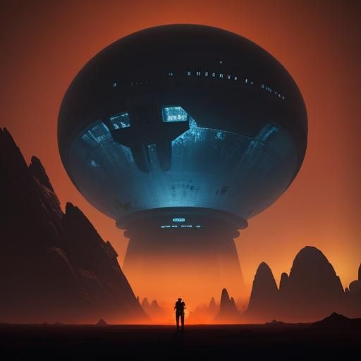 UFO Station and Alien Life on Mars in Sci-Fi Art