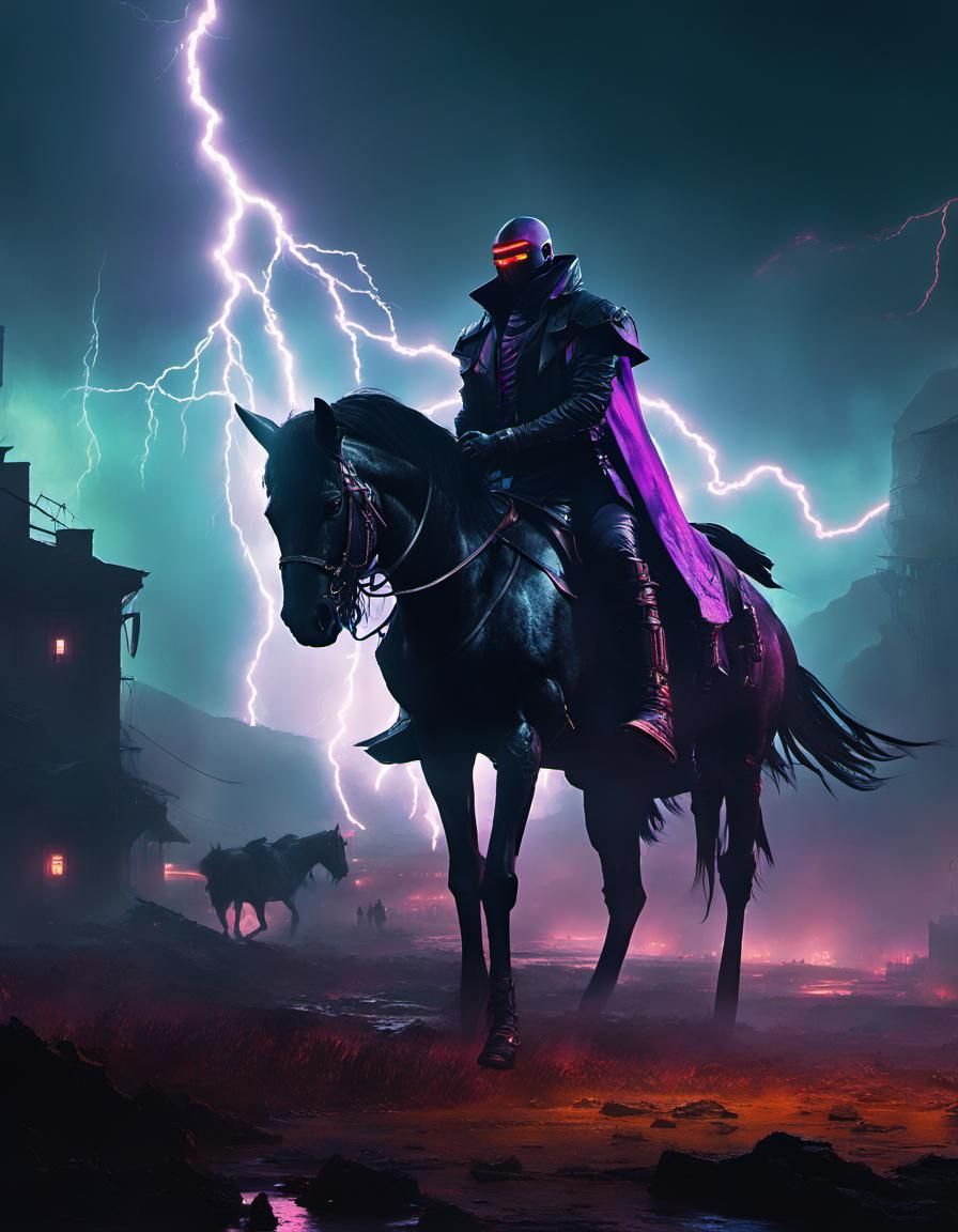 Cyberpunk Knight Rides Through Amethyst Kingdom