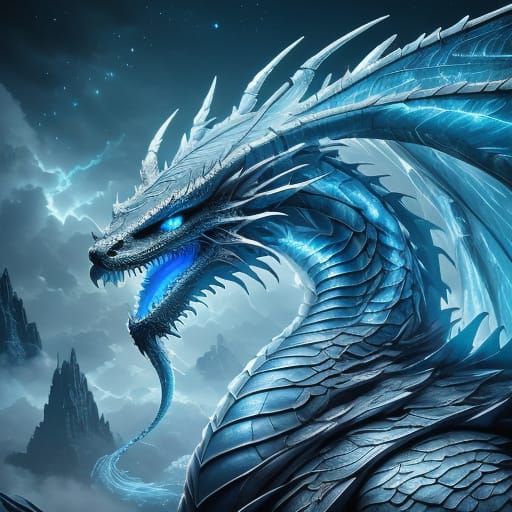 Hyperrealistic Ice Dragon in Mesmerizing Frosty Blue Glow