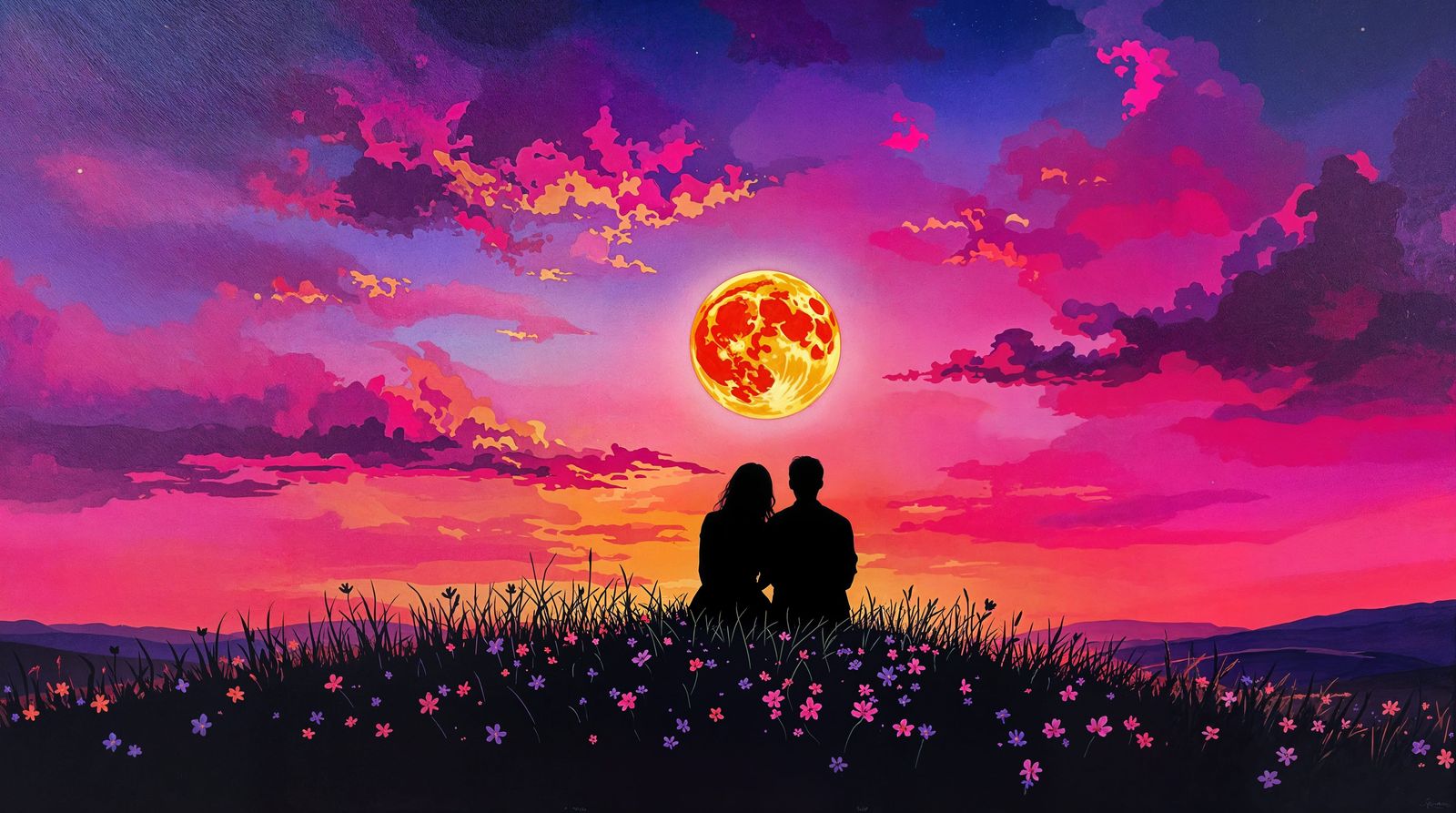 Impressionistic Hilltop Romance at Twilight