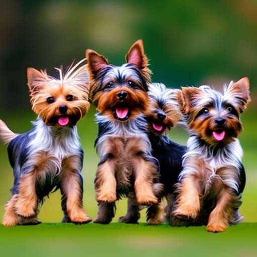 Playful Yorkshire Terriers Enjoying Friendship and Joy