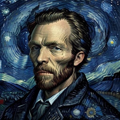 Skull with Starry Night Background in Van Gogh Style