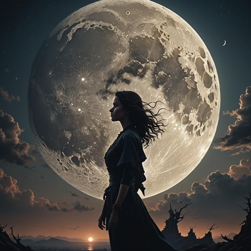 Silhouette of Woman in Moonlight: Digital Matte Painting