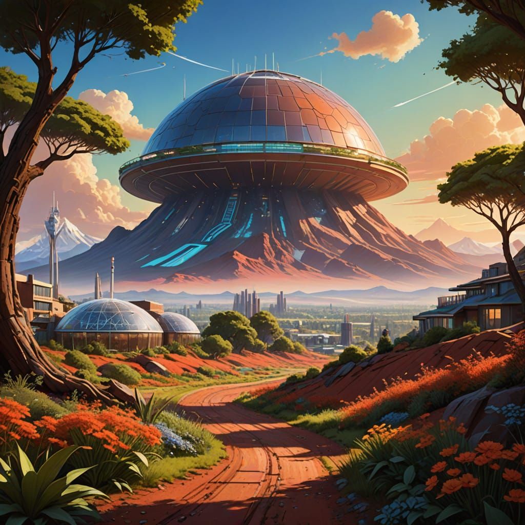 Hopeful Futuristic Mars Metropolis in Vibrant Colors