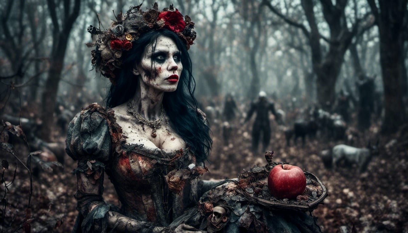 Zombie Snow White and Dwarfs in Hyperreal Style