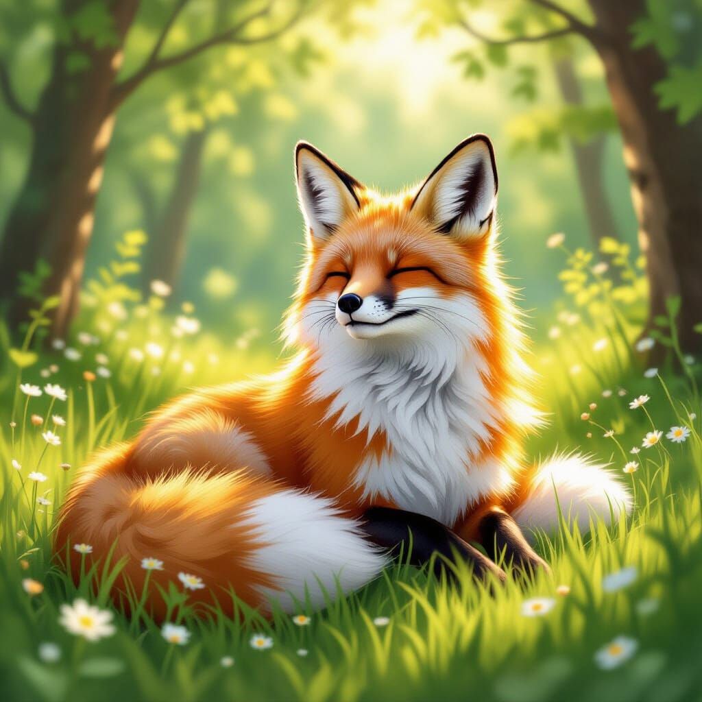 Serene Fox in Sunny Meadow Illustration