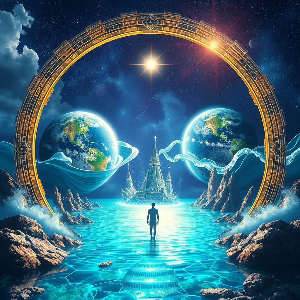 Stargate Connects Watery Worlds: Astral Illustration