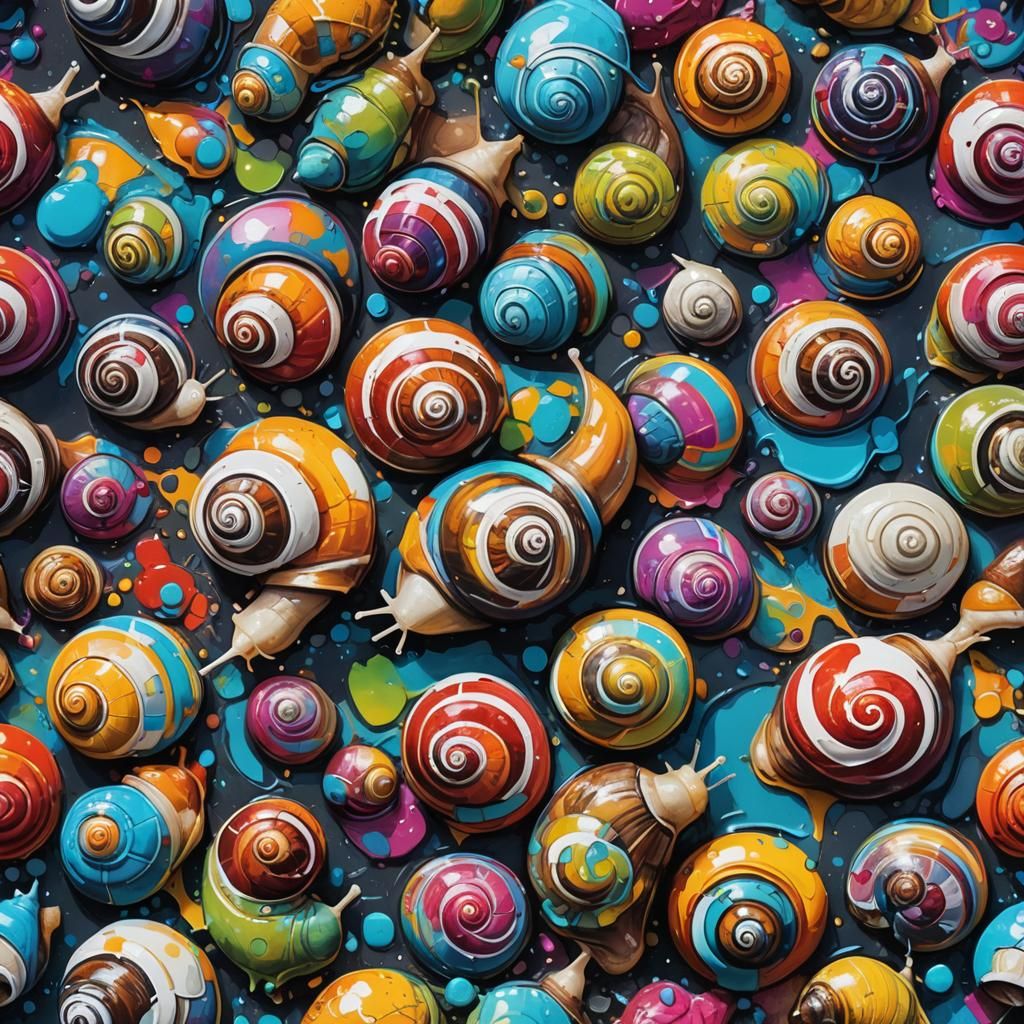 Opalescent Snails in Colorful Graffiti Art